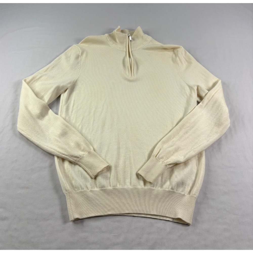 Suitsupply Merino Wool Sweater Mens Small Beige 1/4 Zip Pullover Stretch Slim